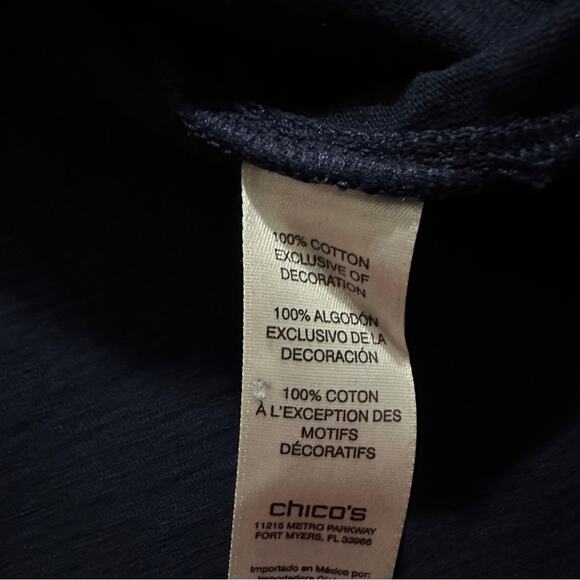 Chico's Navy Blue Red & White Lace Embroidered Sequin 3/4 Sleeve Top Size 2 (M) - Picture 6 of 10